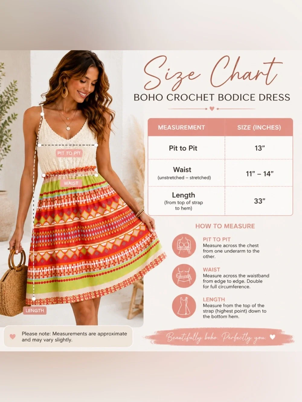 Boho Crochet Bodice Sundress || Smocked Waist | Colorful Geometric Print